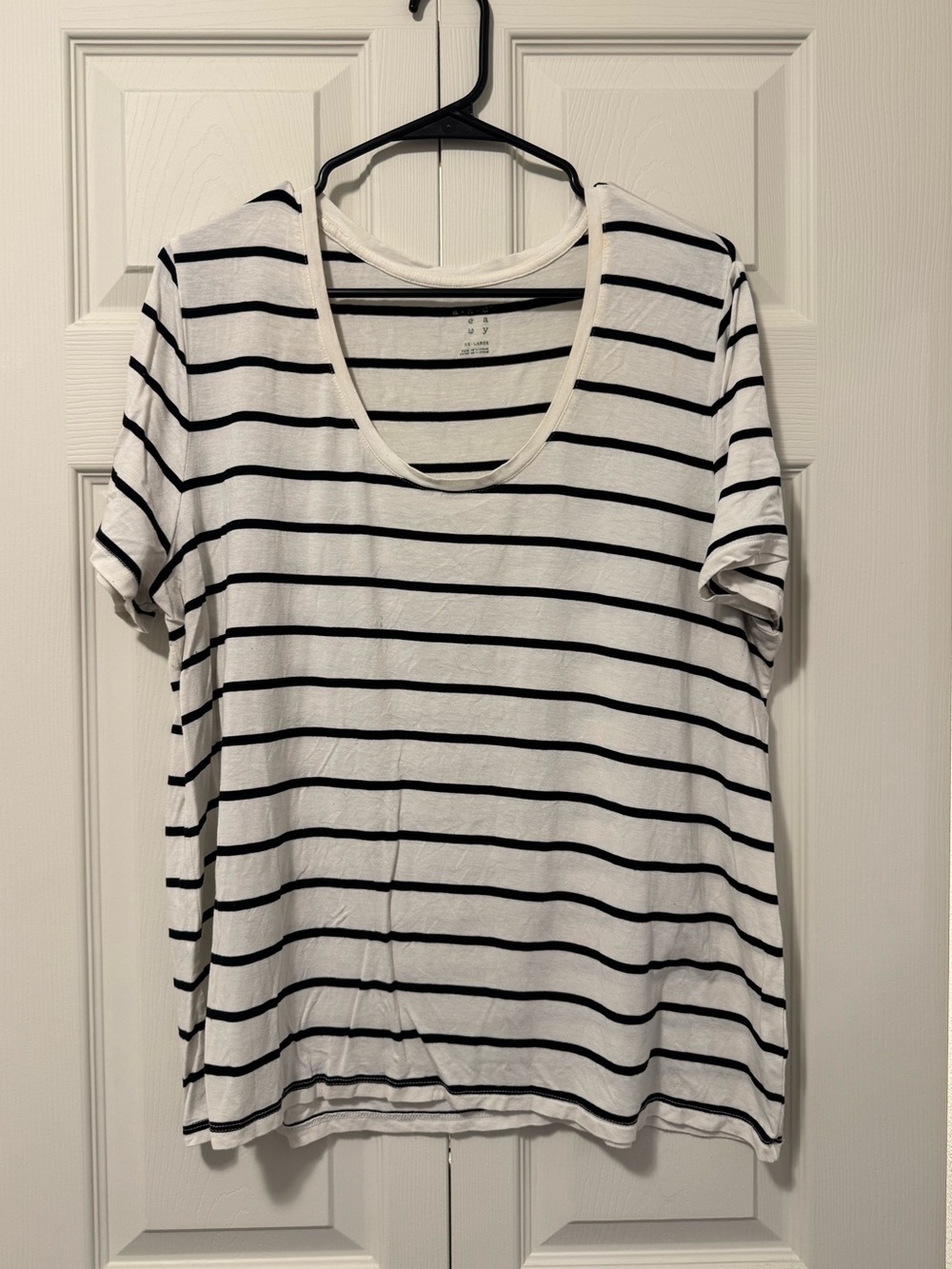 a new day White and Black Striped Scoop Neck Tee